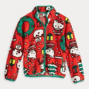 Hello Kitty Printed Fleece Christmas Sweater Jacket Size XL Sherpa Zip Up